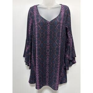 Peach love Purple Snakeskin Print dress Long Sleeves V-neck lined Dress Size S